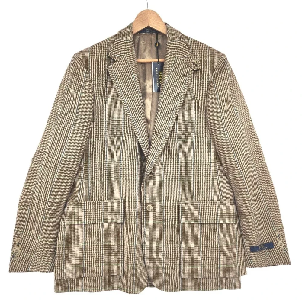 Polo Ralph Lauren Glen Plaid Blazer 40R Men Linen Brown Academia Italy NEW $1198